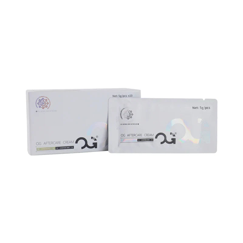 OG Produce Tattoo Aftercare Cream – individually packaged sachets, lightweight plant-based formula, non-greasy texture, designed for fresh tattoo healing and colour protection.